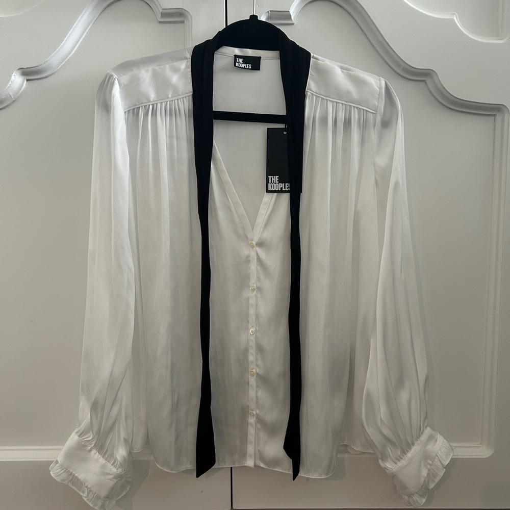 The Kooples White Blouse with Black Tie with  Long Sleeve Blouse